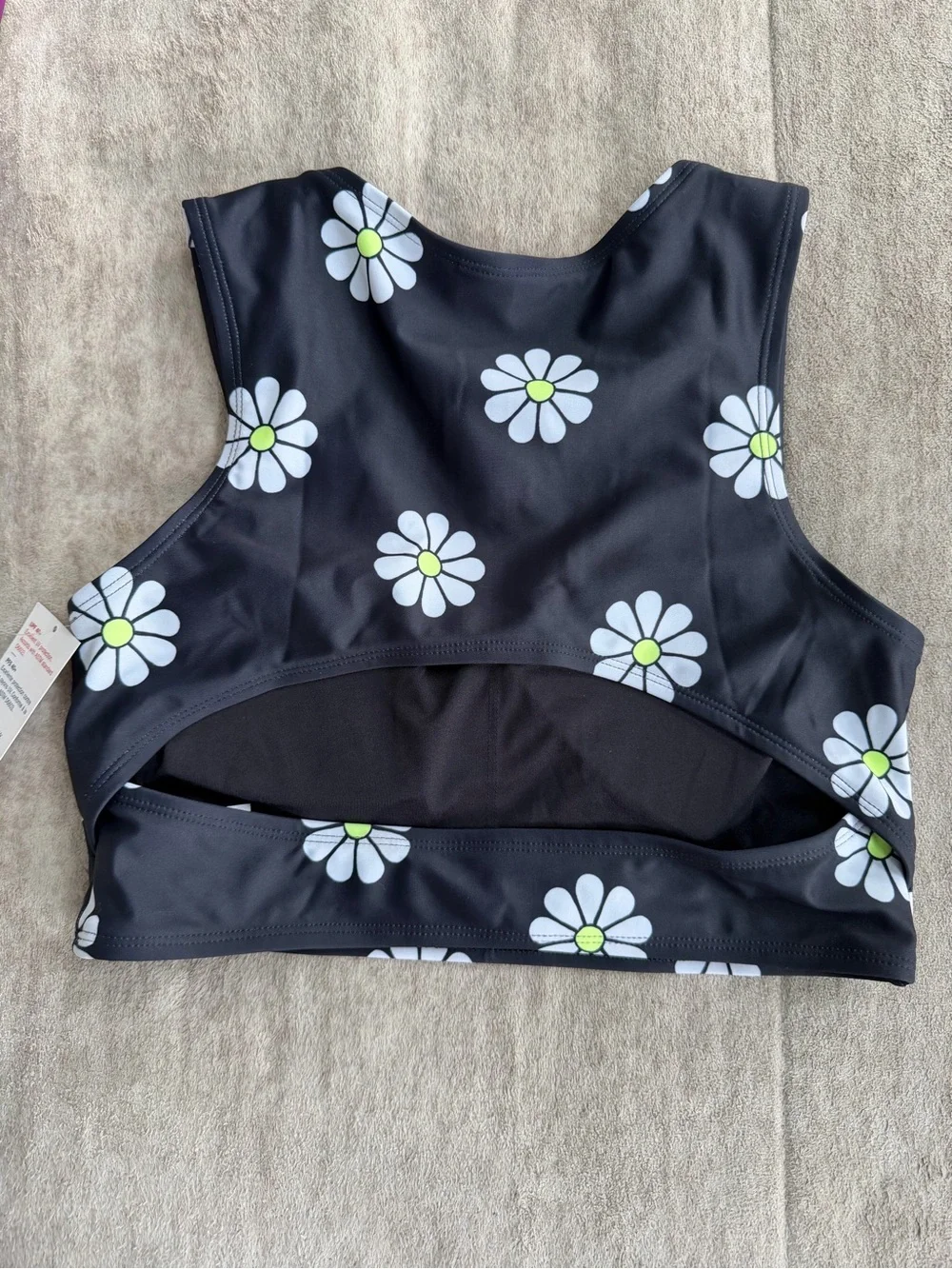Old Navy Black Daisy Crop Tank with White & Lime Print